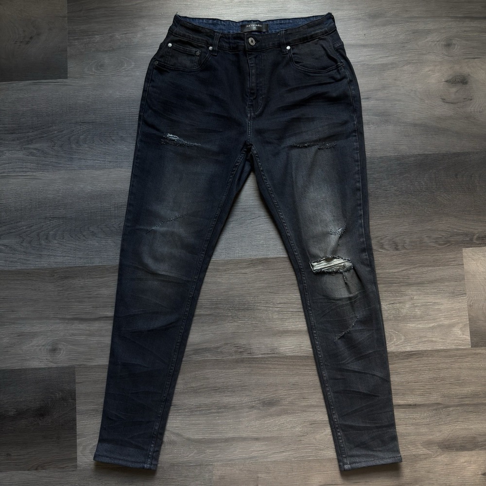 Serenade Skinny Jeans Mens 32x32 Distressed Ripped Black Grunge Punk Emo